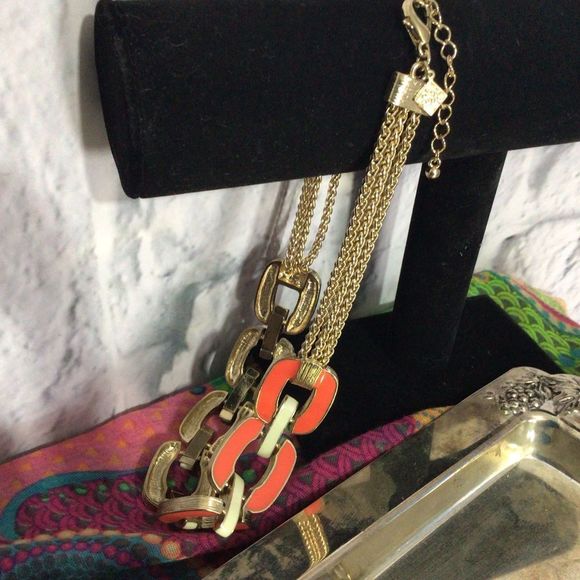 NWT Orange & Cream Necklace Chunky Chain & Interlinked Accents - Picture 15 of 15